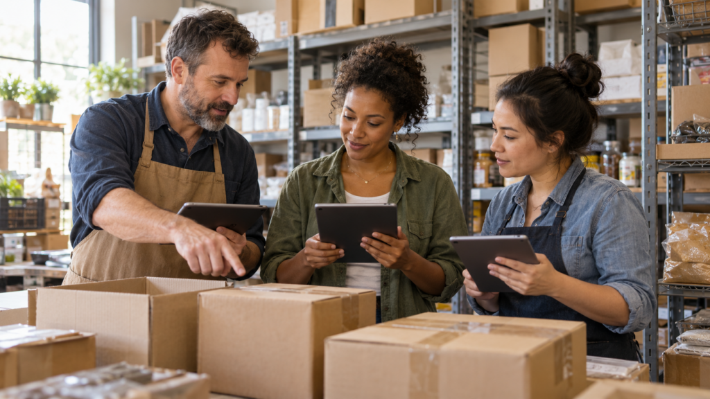 Independent retailers coordinating shared inventory systems in a stockroom